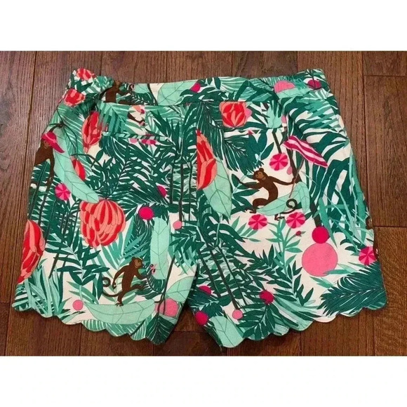 Talbots Women Shorts Size 18 Monkey Jungle Print Green Pink Scalloped Hem - Picture 12 of 12